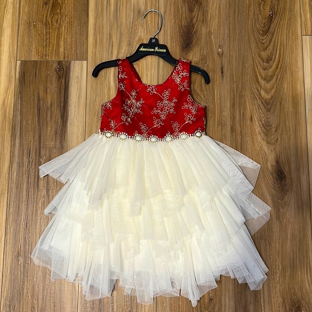 American princess dress lace red white tulle